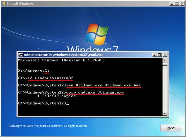 Windows 7 Administrator Password reset